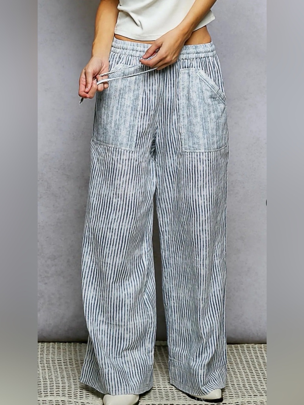 POL Light Blue Striped Wide-Leg Pants - Picture 2 of 4
